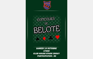 CONCOURS DE BELOTE - SAMEDI 14 OCTOBRE - STADE CROUY