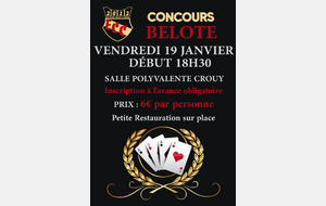 CONCOURS DE BELOTE - VENDREDI 19 JANVIER  - SALLE POLYVALENTE CROUY