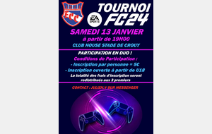 TOURNOI DUO FC24 - A PARTIR U18 - CLUB HOUSE CROUY